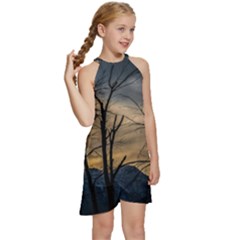 Kids  Halter Collar Waist Tie Chiffon Dress 