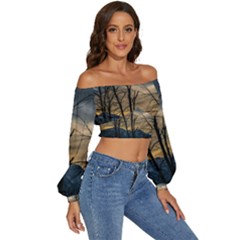 Long Sleeve Crinkled Weave Crop Top 