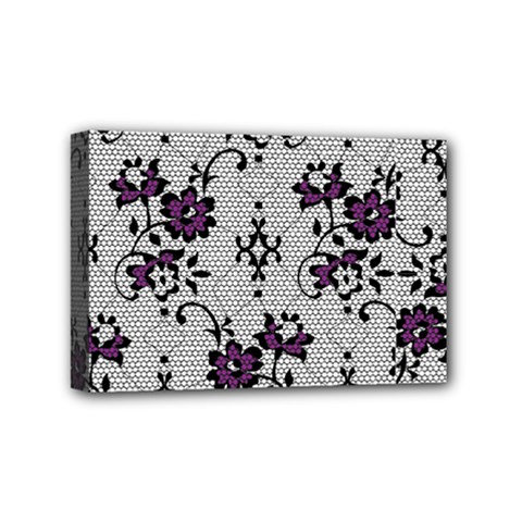 Elegant Purple Floral Jacquard Mesh Lace Fabric Mini Canvas 6  x 4  (Stretched) from ArtsNow.com