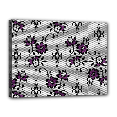 Elegant Purple Floral Jacquard Mesh Lace Fabric Canvas 16  x 12  (Stretched) from ArtsNow.com