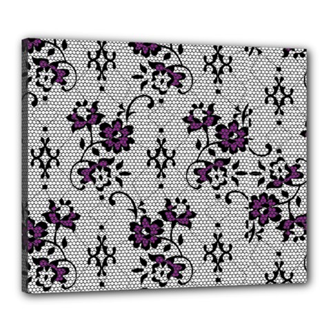 Elegant Purple Floral Jacquard Mesh Lace Fabric Canvas 24  x 20  (Stretched) from ArtsNow.com