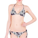 Elegant Purple Floral Jacquard Mesh Lace Fabric Classic Bikini Set