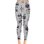 Elegant Purple Floral Jacquard Mesh Lace Fabric Everyday Leggings 