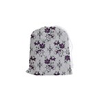 Elegant Purple Floral Jacquard Mesh Lace Fabric Drawstring Pouch (Small)