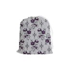 Elegant Purple Floral Jacquard Mesh Lace Fabric Drawstring Pouch (Medium)