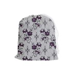 Elegant Purple Floral Jacquard Mesh Lace Fabric Drawstring Pouch (Large)