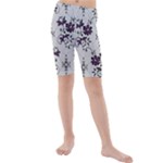 Elegant Purple Floral Jacquard Mesh Lace Fabric Kids  Mid Length Swim Shorts