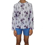 Elegant Purple Floral Jacquard Mesh Lace Fabric Kids  Long Sleeve Swimwear