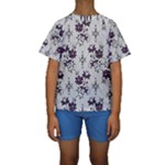 Elegant Purple Floral Jacquard Mesh Lace Fabric Kids  Short Sleeve Swimwear