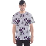 Elegant Purple Floral Jacquard Mesh Lace Fabric Men s Sport Mesh T-Shirt