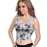 Elegant Purple Floral Jacquard Mesh Lace Fabric Crop Top