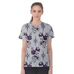 Elegant Purple Floral Jacquard Mesh Lace Fabric Women s Cotton T-Shirt