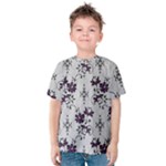 Elegant Purple Floral Jacquard Mesh Lace Fabric Kids  Cotton T-Shirt