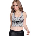 Elegant Purple Floral Jacquard Mesh Lace Fabric Racer Back Crop Top