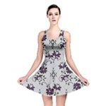 Elegant Purple Floral Jacquard Mesh Lace Fabric Reversible Skater Dress