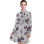 Elegant Purple Floral Jacquard Mesh Lace Fabric Long Sleeve Chiffon Shirt Dress