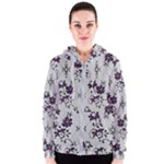 Elegant Purple Floral Jacquard Mesh Lace Fabric Women s Zipper Hoodie