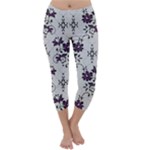 Elegant Purple Floral Jacquard Mesh Lace Fabric Capri Winter Leggings 