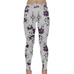 Elegant Purple Floral Jacquard Mesh Lace Fabric Classic Yoga Leggings