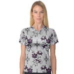 Elegant Purple Floral Jacquard Mesh Lace Fabric V-Neck Sport Mesh T-Shirt