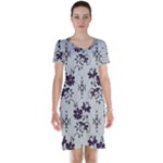 Elegant Purple Floral Jacquard Mesh Lace Fabric Short Sleeve Nightdress