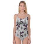 Elegant Purple Floral Jacquard Mesh Lace Fabric Camisole Leotard 