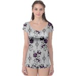 Elegant Purple Floral Jacquard Mesh Lace Fabric Boyleg Leotard 