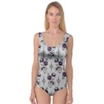 Elegant Purple Floral Jacquard Mesh Lace Fabric Princess Tank Leotard 