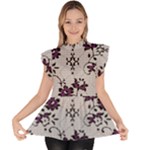 Elegant Purple Floral Jacquard Mesh Lace Fabric Ruffle Collar Short Sleeve Chiffon Top