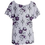 Elegant Purple Floral Jacquard Mesh Lace Fabric Women s Oversized T-Shirt