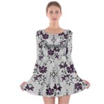 Elegant Purple Floral Jacquard Mesh Lace Fabric Long Sleeve Skater Dress