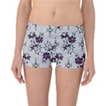 Elegant Purple Floral Jacquard Mesh Lace Fabric Boyleg Bikini Bottoms