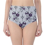 Elegant Purple Floral Jacquard Mesh Lace Fabric Classic High-Waist Bikini Bottoms