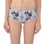 Elegant Purple Floral Jacquard Mesh Lace Fabric Mid-Waist Bikini Bottoms