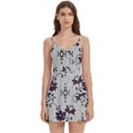 Elegant Purple Floral Jacquard Mesh Lace Fabric Body Wrap Sleeveless V-Neck Mini Dress