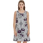 Elegant Purple Floral Jacquard Mesh Lace Fabric Round Neck Sleeve Casual Dress With Pockets