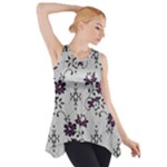 Elegant Purple Floral Jacquard Mesh Lace Fabric Side Drop Tank Tunic