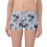 Elegant Purple Floral Jacquard Mesh Lace Fabric Reversible Boyleg Bikini Bottoms