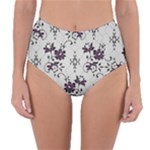 Elegant Purple Floral Jacquard Mesh Lace Fabric Reversible High-Waist Bikini Bottoms