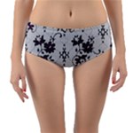 Elegant Purple Floral Jacquard Mesh Lace Fabric Reversible Mid-Waist Bikini Bottoms