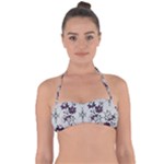 Elegant Purple Floral Jacquard Mesh Lace Fabric Tie Back Bikini Top