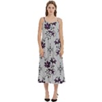 Elegant Purple Floral Jacquard Mesh Lace Fabric Casual Spaghetti Strap Midi Dress