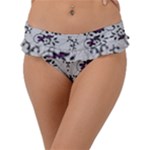 Elegant Purple Floral Jacquard Mesh Lace Fabric Frill Bikini Bottoms