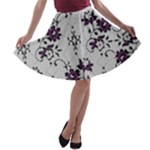 Elegant Purple Floral Jacquard Mesh Lace Fabric A-line Skater Skirt