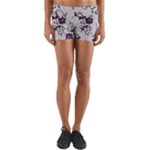 Elegant Purple Floral Jacquard Mesh Lace Fabric Yoga Shorts