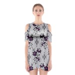 Elegant Purple Floral Jacquard Mesh Lace Fabric Shoulder Cutout One Piece Dress