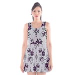 Elegant Purple Floral Jacquard Mesh Lace Fabric Scoop Neck Skater Dress