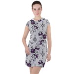 Elegant Purple Floral Jacquard Mesh Lace Fabric Drawstring Hooded Dress