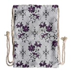 Elegant Purple Floral Jacquard Mesh Lace Fabric Drawstring Bag (Large)