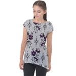 Elegant Purple Floral Jacquard Mesh Lace Fabric Cap Sleeve High Low Top